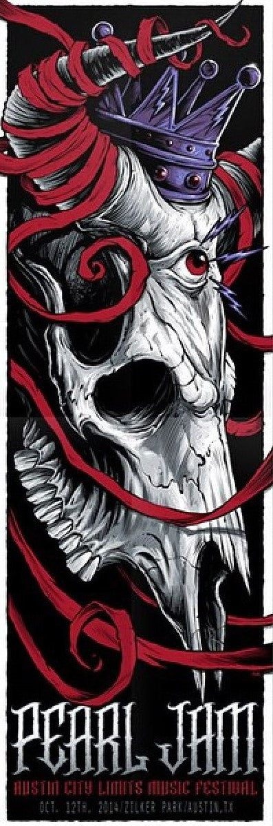 Pearl Jam Austin 2014 by Brandon Heart, 12" x 26" Screen Print