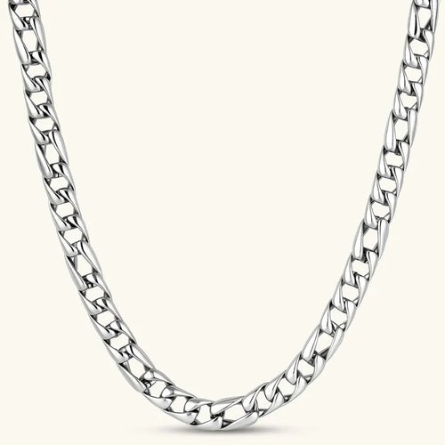316L Stainless Steel Cuban Link Necklace in polished silver, with bold interlocking links and a reflective finish