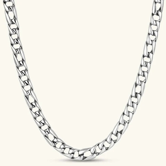 316L Stainless Steel Cuban Link Necklace in polished silver, with bold interlocking links and a reflective finish