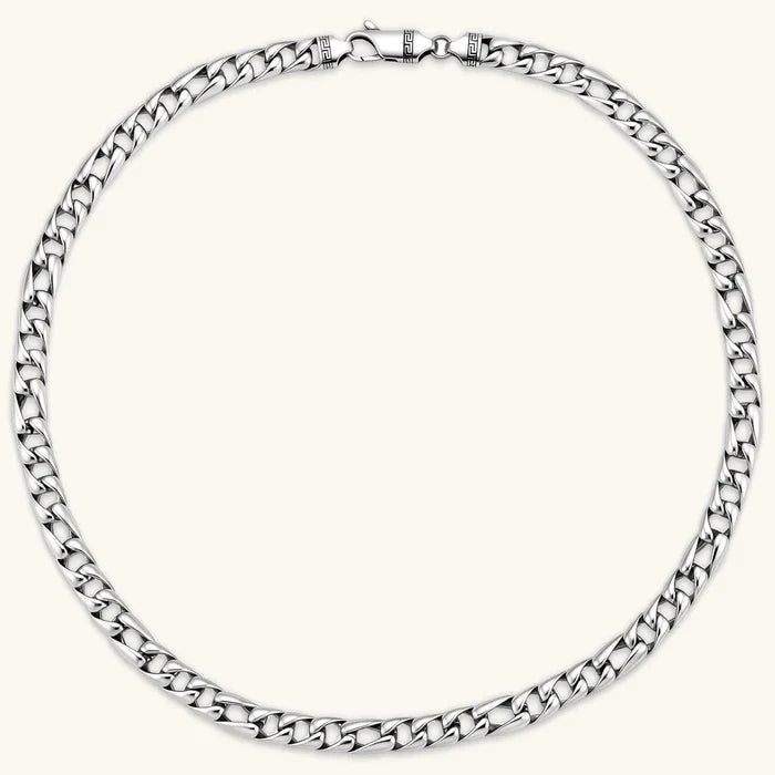 316L Stainless Steel Cuban Link Necklace in polished silver with flat, interlocking links and a lobster clasp