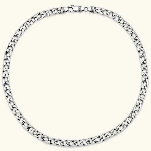 316L Stainless Steel Cuban Link Necklace in polished silver with flat, interlocking links and a lobster clasp