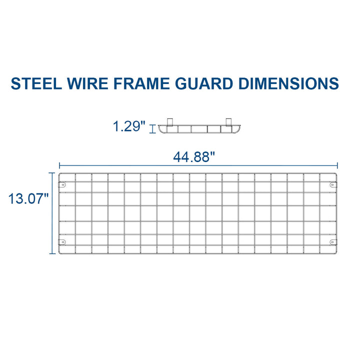 Diagram of a steel wire frame guard with dimensions labeled