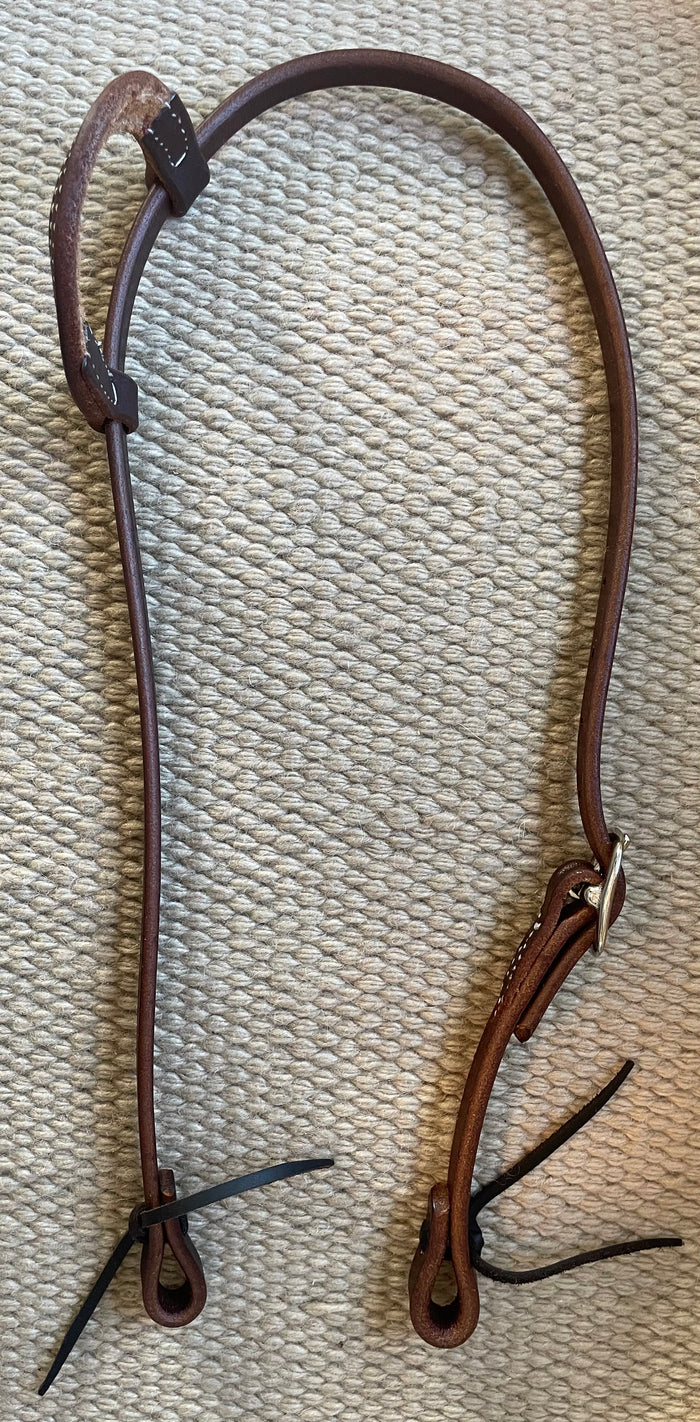 Headstall - HS182 - Heavy Oiled Sliding Ear  Single Buckle w/ Latigo Ties