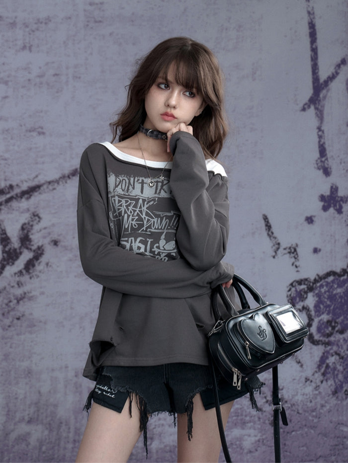 American street style vintage distressed ripped sweatshirt