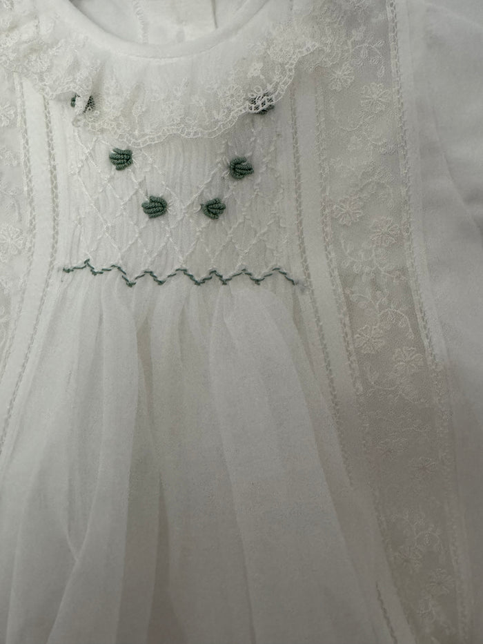 Aurora Luxe Off-White/Green Romper with Bonnet