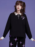 Black Sweet and Cool Rose Embroidered Loose Long Sleeve Top