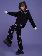 Black Sweet and Cool Rose Embroidered Loose Long Sleeve Top