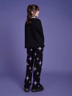 Black Sweet and Cool Rose Embroidered Loose Long Sleeve Top