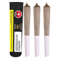 Three pre-rolled joints standing upright beside a black tube packaging labeled "Blue Dream PR 3 x 0.5 g" against a white background.