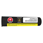 Side-on view of a black tube pack labeled Station House with the Blue Dream PR 3 x 0.5 g label and yellow warning strip.