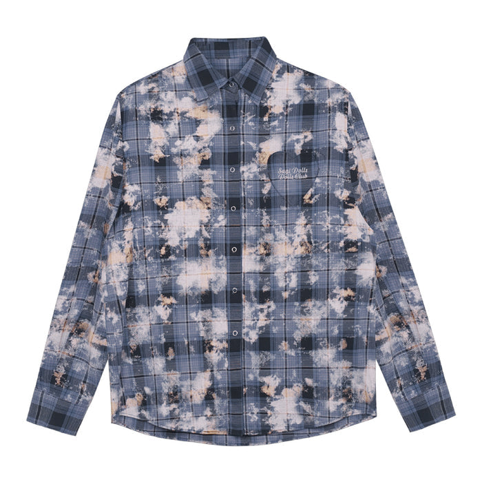 Blue plaid casual loose-fitting shirt