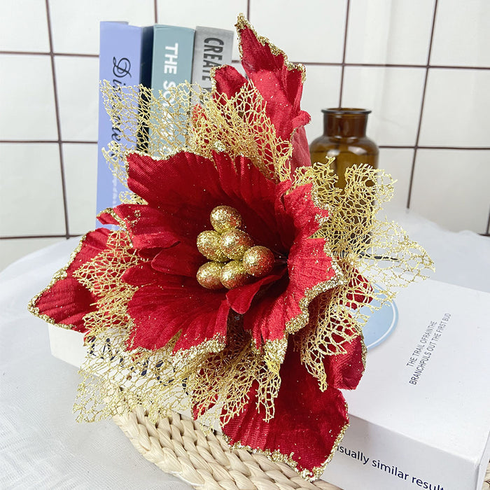 Bulk 11.8" Large Christmas Poinsettias Heads Artificial Christmas Flowers Glitter Flowers Mall Prop Wholesale