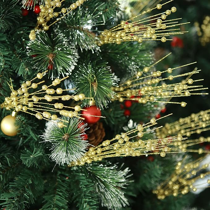 Bulk 5Pcs Artificial Glitter Berry Long Stems Weeping Christmas Ornaments Flowers Arrangement Decoration Wholesale