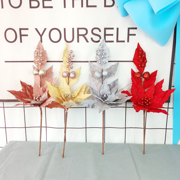 Bulk 5Pcs Large Poinsettia Picks Christmas Glitter Flowers Stems Christmas Decorations Wholesale