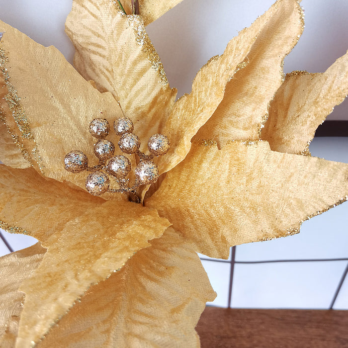 Bulk 5Pcs Large Poinsettia Picks Christmas Glitter Flowers Stems Christmas Decorations Wholesale