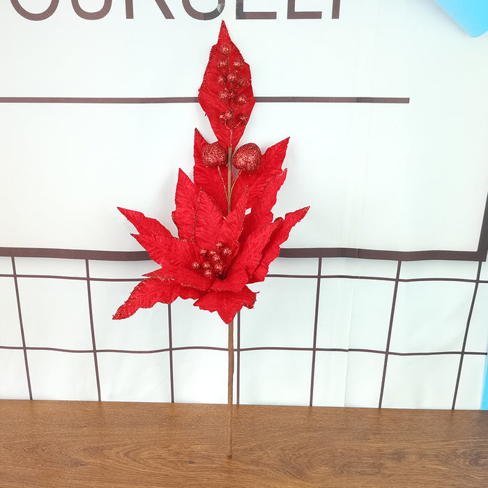 Bulk 5Pcs Large Poinsettia Picks Christmas Glitter Flowers Stems Christmas Decorations Wholesale