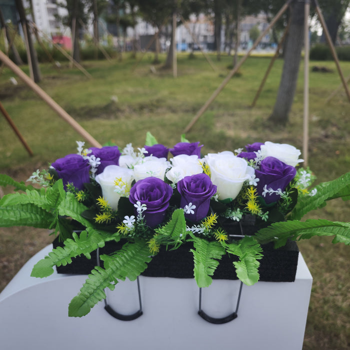 Bulk Exclusive White and Purple Rose Cemetery Flower Headstone Flower Saddle Wholesale