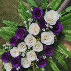 Bulk Exclusive White and Purple Rose Cemetery Flower Headstone Flower Saddle Wholesale