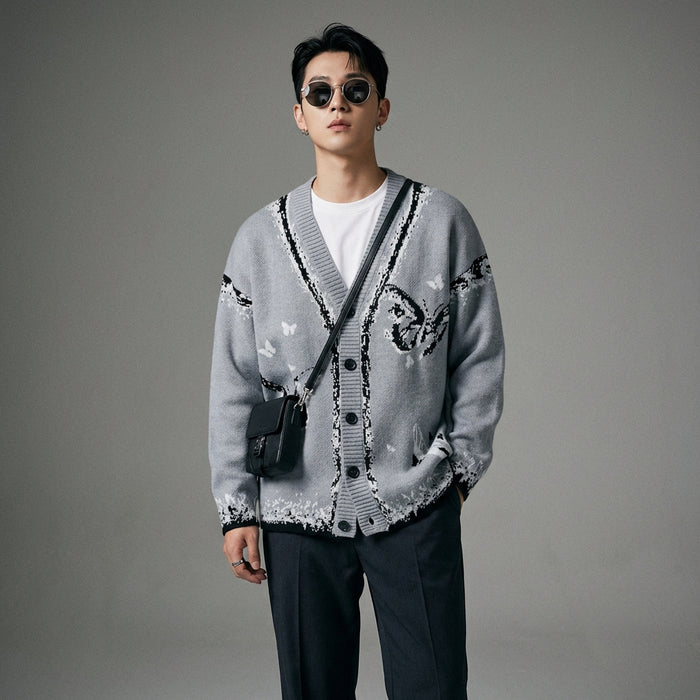 Cardigan tricoté papillon motif jacquard homme - Koreanxwear - Taille S