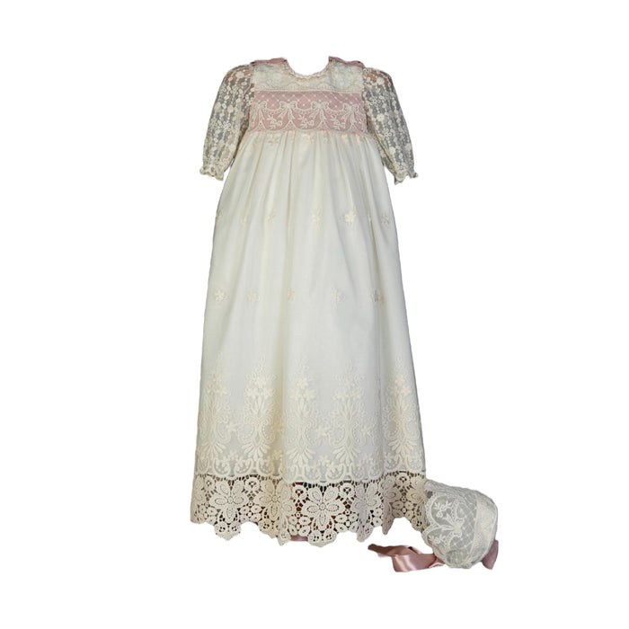 Clara Bow Coquette Dusty Pink and Ivory Lace Gown
