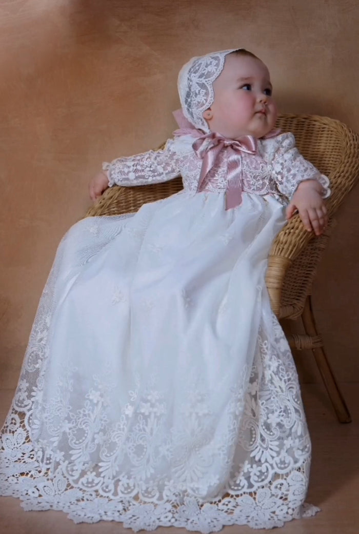 Clara Bow Coquette Dusty Pink and Ivory Lace Gown