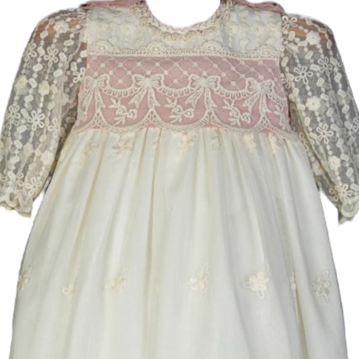 Clara Bow Coquette Dusty Pink and Ivory Lace Gown