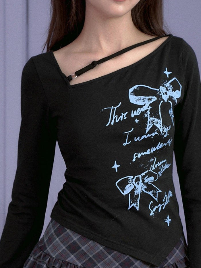 Dark Graffiti Print Autumn Top