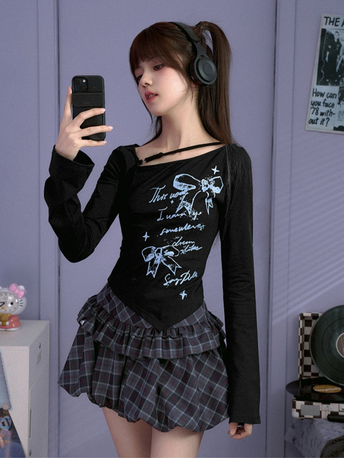 Dark Graffiti Print Autumn Top