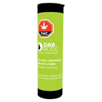 Tall, front-facing shot of the Dab Bods Electric Lemonade tube with bright lime-green label and red THC symbol.