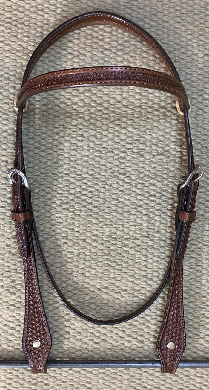 Headstall - HS127 - Basket Brown w/ Rawhide Loops