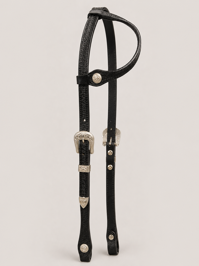 Headstall - HS44 - Basket Black Single Ear with Silver Plate