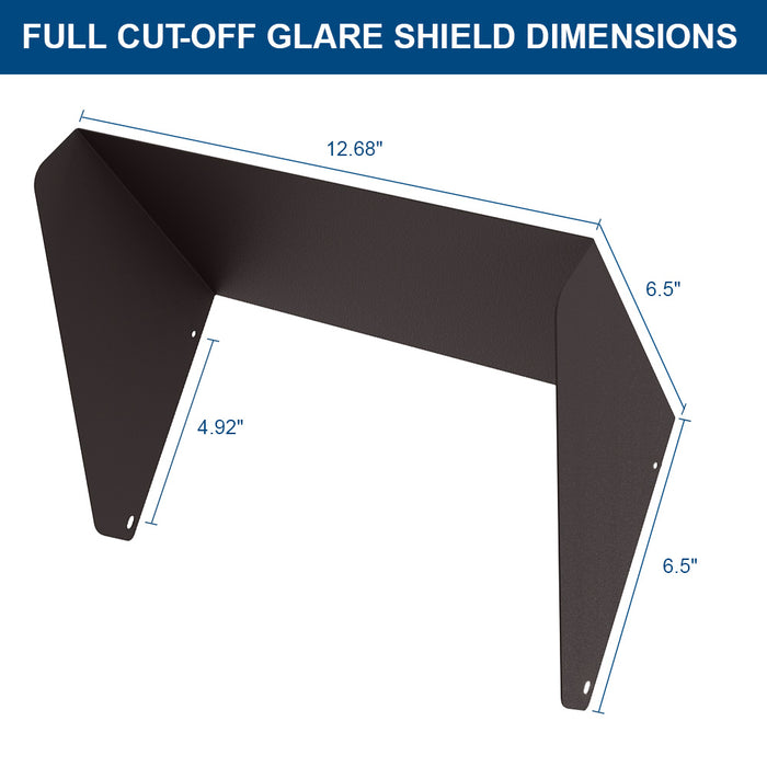 full cutoff shield for Konlite wm7 wall pack with labelled dimensions.
