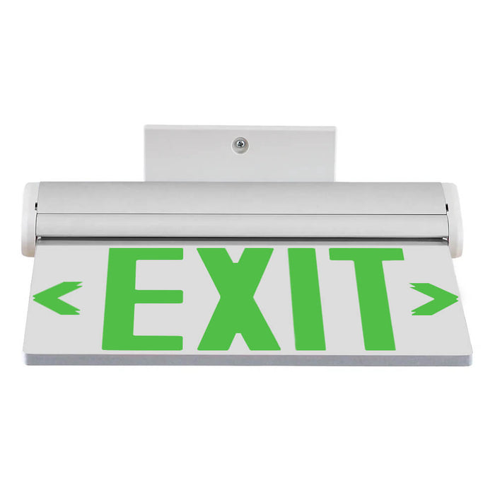 LED edge-lit exit sign with green letter side wall mount