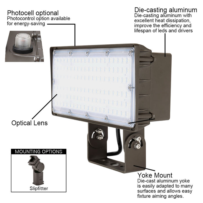 Konlite 70W LED Outdoor Yoke mount Flood Light full feature