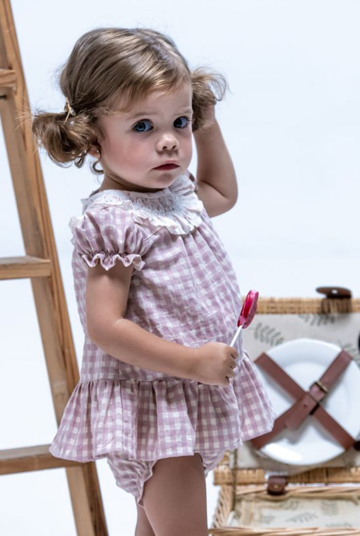 Melissa Purple/Dusty Pink Gingham Girl 2-piece set