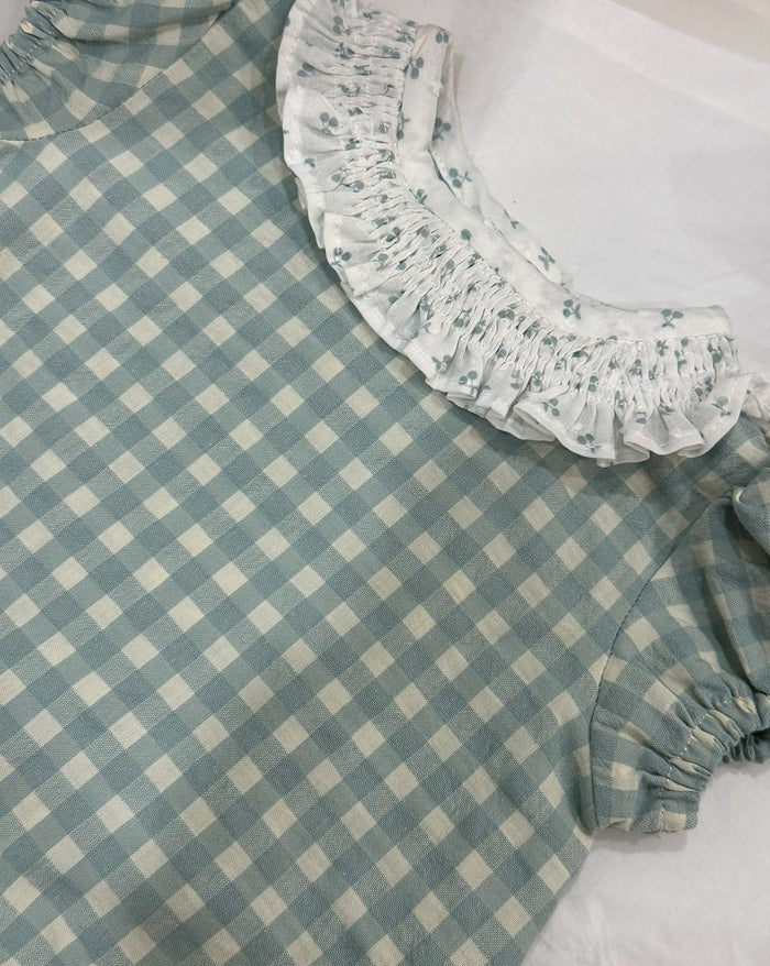 Melissa Sage Green/Aqua Gingham Romper