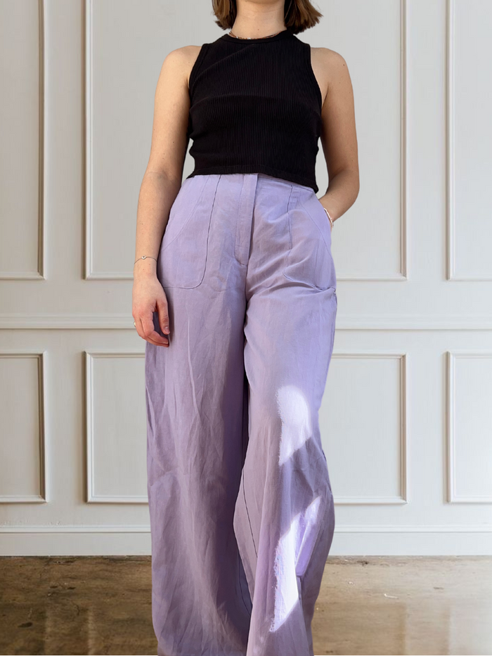 Pantalon lilas. MELOW. Montreal designer boutique.