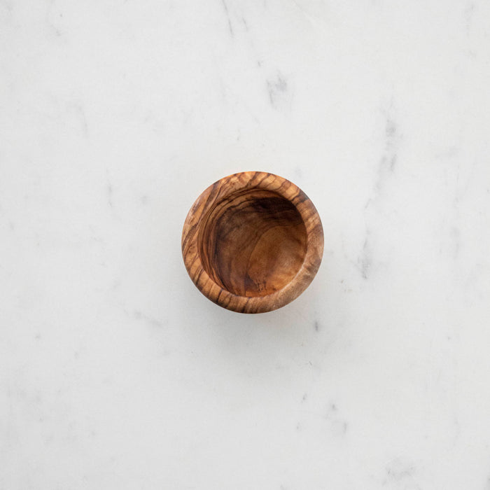 A Natural Olivewood Pinch Bowl, from above.