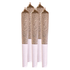Five upright pre-rolled joints photographed front-on against a white background labeled Pink Kush PR 5 x 0.5 g.