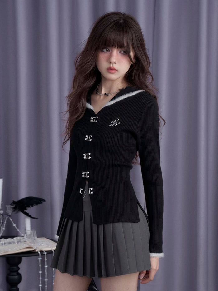 Spicy girl dark sailor collar faux mink slim-fit sweater
