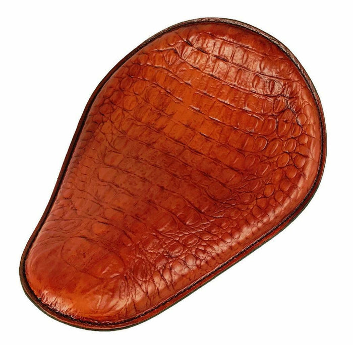 Spring Seat P-Pad Harley Sportster Chopper Bobber Honda Brown Alligator Leather - Mother Road Customs