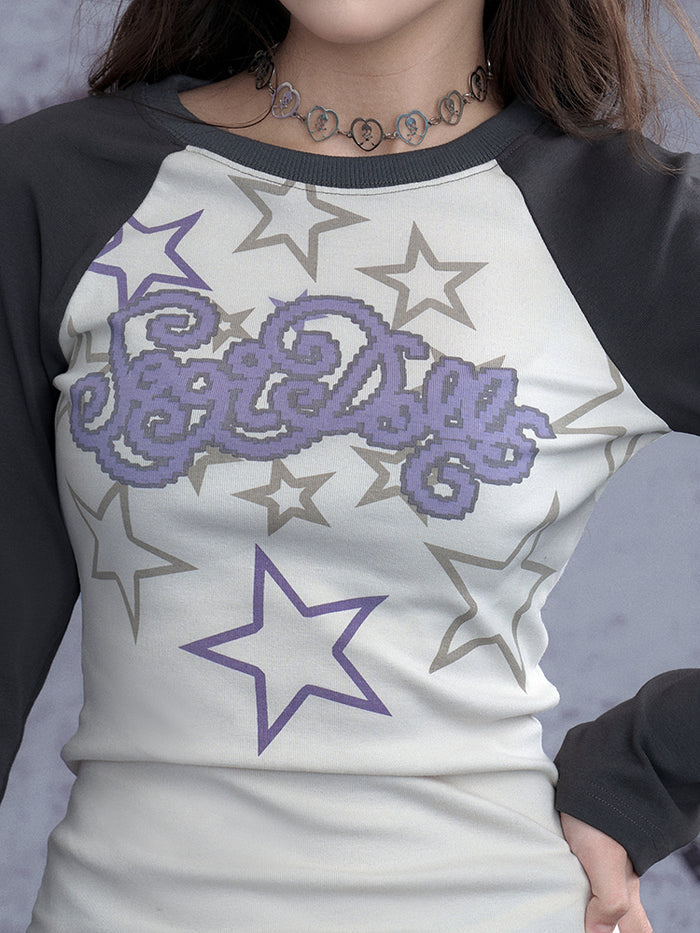 Street cool Y2K star print long-sleeve top