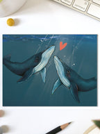 VALERIE BOIVIN Carte de Souhait - Baleines Bleues