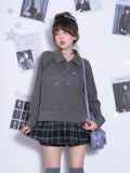Waffle knit mock neck long-sleeve sweatshirt