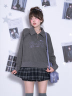 Waffle knit mock neck long-sleeve sweatshirt