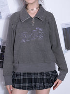 Waffle knit mock neck long-sleeve sweatshirt