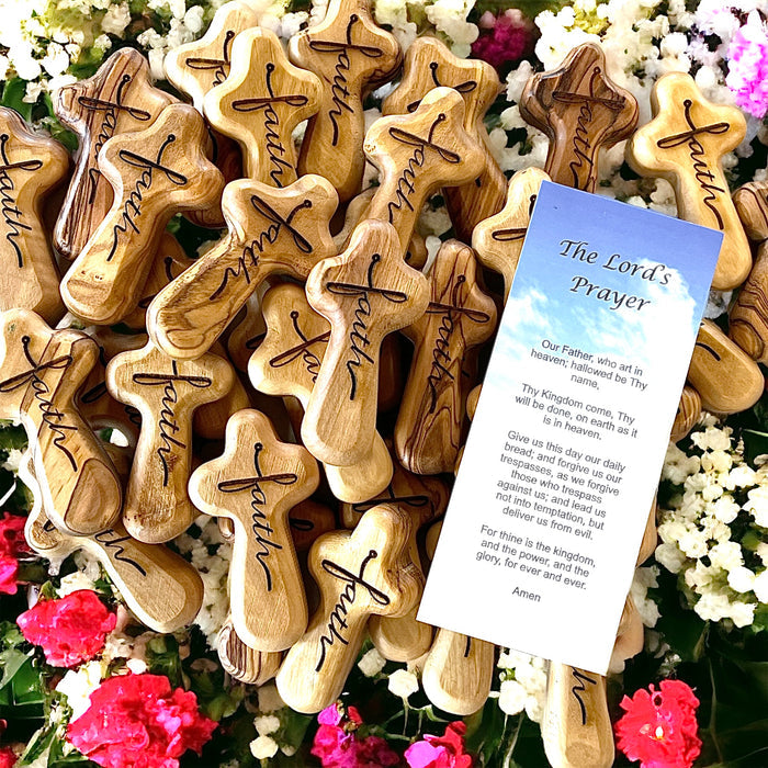 Wholesale | 5 packs| Holy Land Olive Wood Pocket Holy Cross Engraved - LICT *Wholesale*Retail*Mobile Boutique