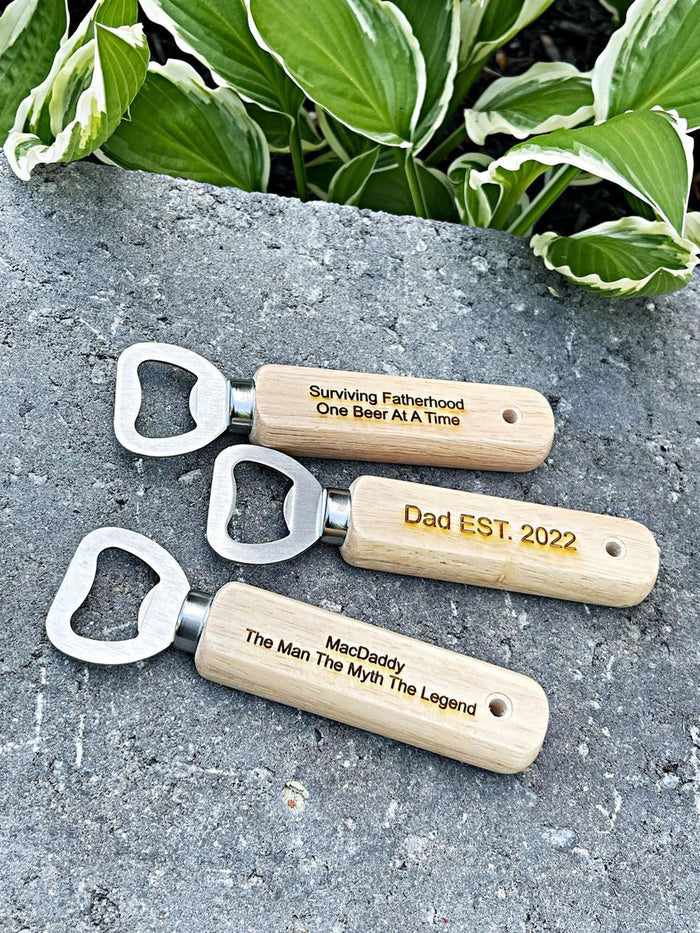 Wood Engraved Bottle Opener for Dad